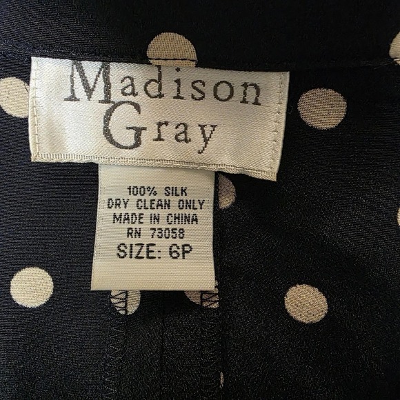 Vintage Madison Gray Silk Dress Pants & Blouse Polka Dots Navy Cream Womens 6P - Picture 6 of 14